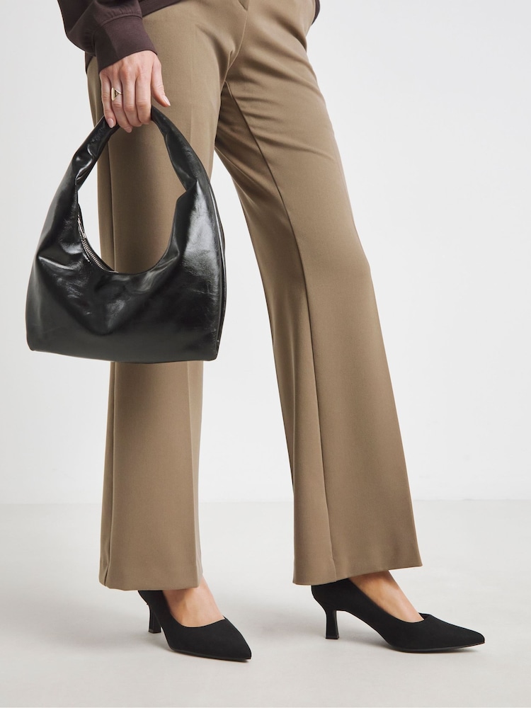 Heavenly Soles By JD Williams Black Extra Wide Fit Pointed Toe Kitten Heel Shoes - Image 1 of 4