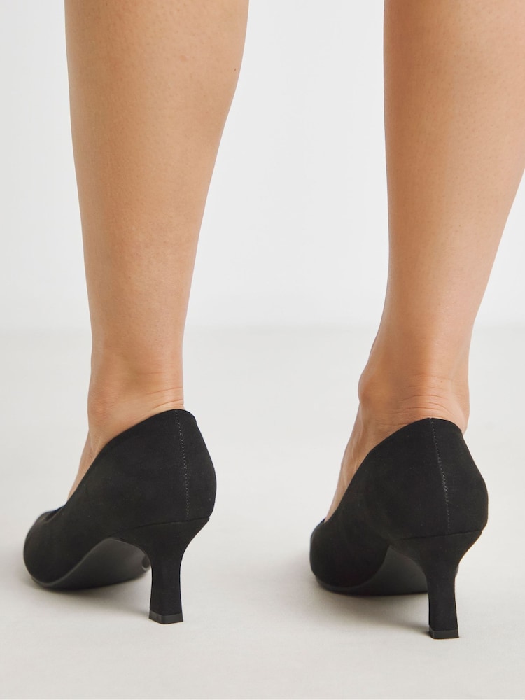 Heavenly Soles By JD Williams Black Extra Wide Fit Pointed Toe Kitten Heel Shoes - Image 2 of 4
