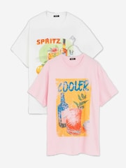 Simply Be White 2 Pack of Graphic T-Shirt - Image 1 of 7