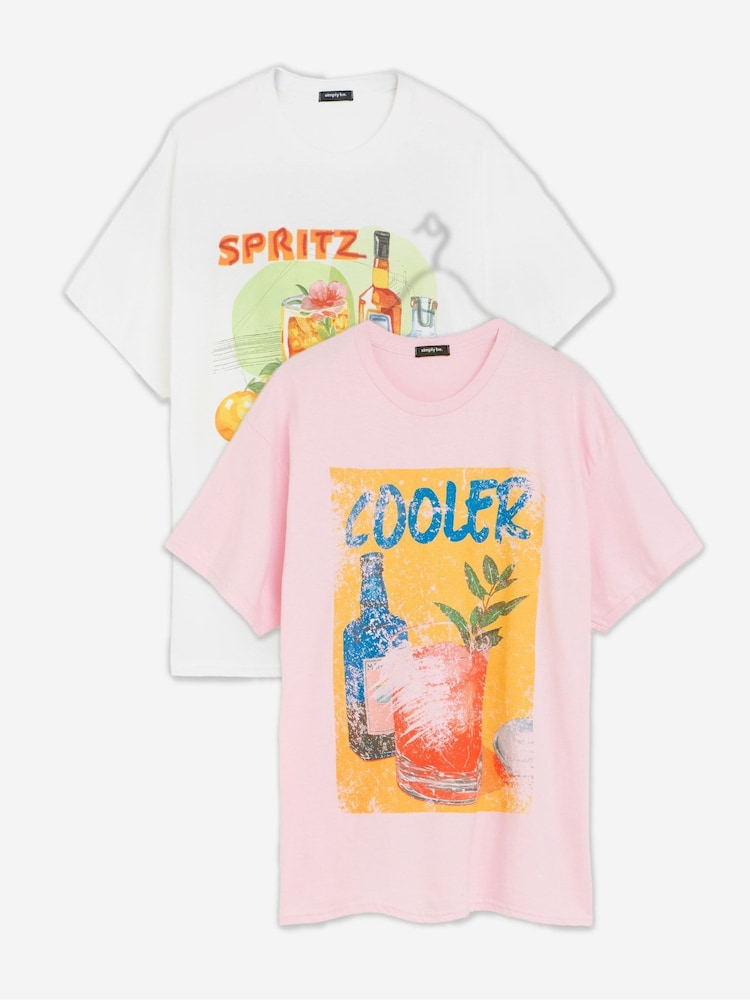 Simply Be White 2 Pack of Graphic T-Shirt - Image 1 of 7