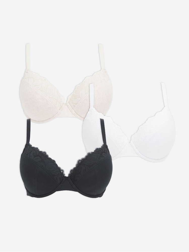 Simply Be Black Harper Lace Padded Plunge Bras 3 Pack - Image 1 of 5