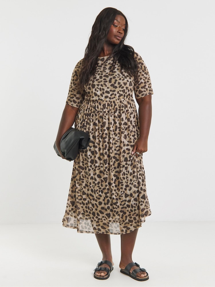 Simply Be Animal Short Sleeve Mesh Midi Dress - Image 1 of 4