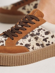 Simply Be Brown Cow Print Chunky Lace Up Trainers - Image 3 of 4