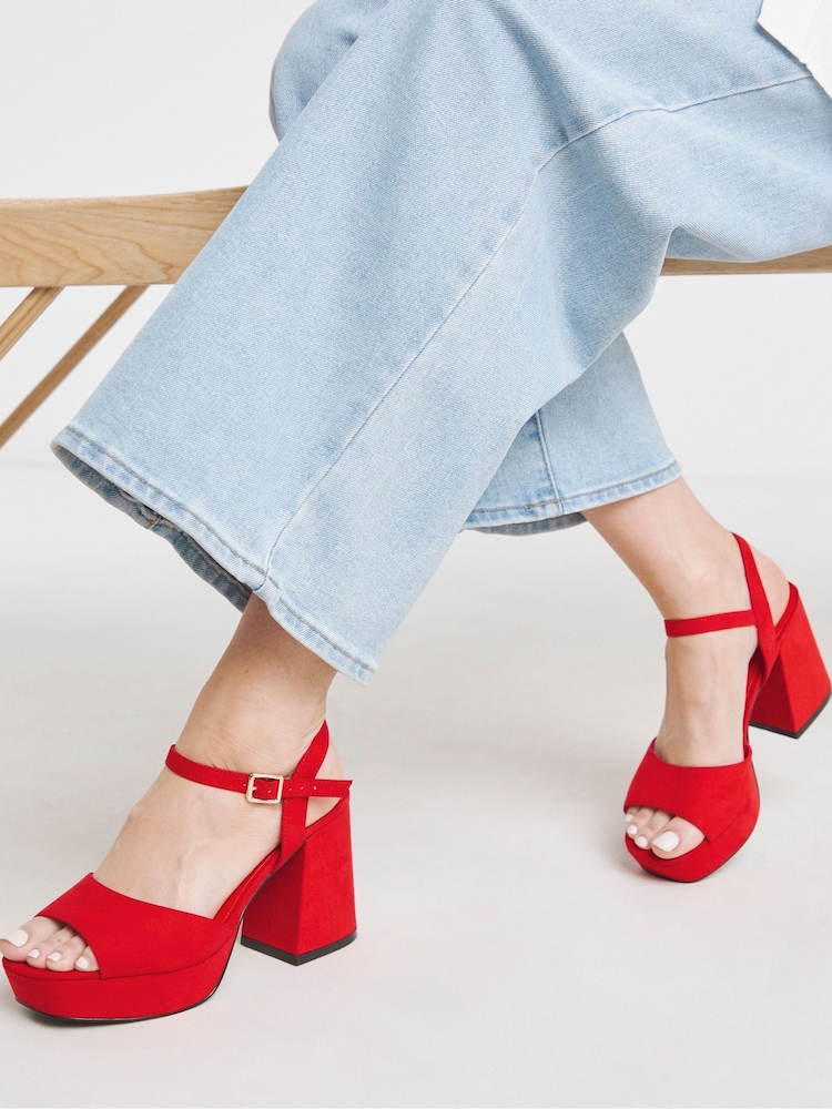 Simply Be Red Wide Fit Platform Crossover Heels With Trim - Image 1 of 4 Simply Be Red Wide Fit Platform Crossover Heels With Trim - Image 1 of 4