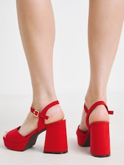 Simply Be Red Wide Fit Platform Crossover Heels With Trim - Image 2 of 4