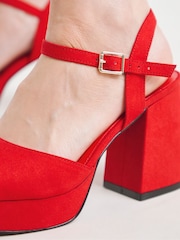 Simply Be Red Wide Fit Platform Crossover Heels With Trim - Image 3 of 4