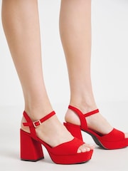 Simply Be Red Wide Fit Platform Crossover Heels With Trim - Image 4 of 4