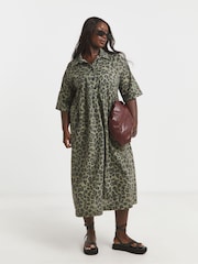 Simply Be Animal Leopard Print Shirt Dress With Pockets - Image 1 of 4