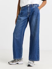 Simply Be Blue Pleat Detail Wide Leg Jeans - Image 4 of 4