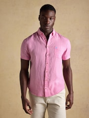 Joules Pink Pure Linen Short Sleeve Classic Fit Shirt - Image 1 of 7