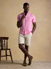 Joules Pink Pure Linen Short Sleeve Classic Fit Shirt - Image 4 of 7
