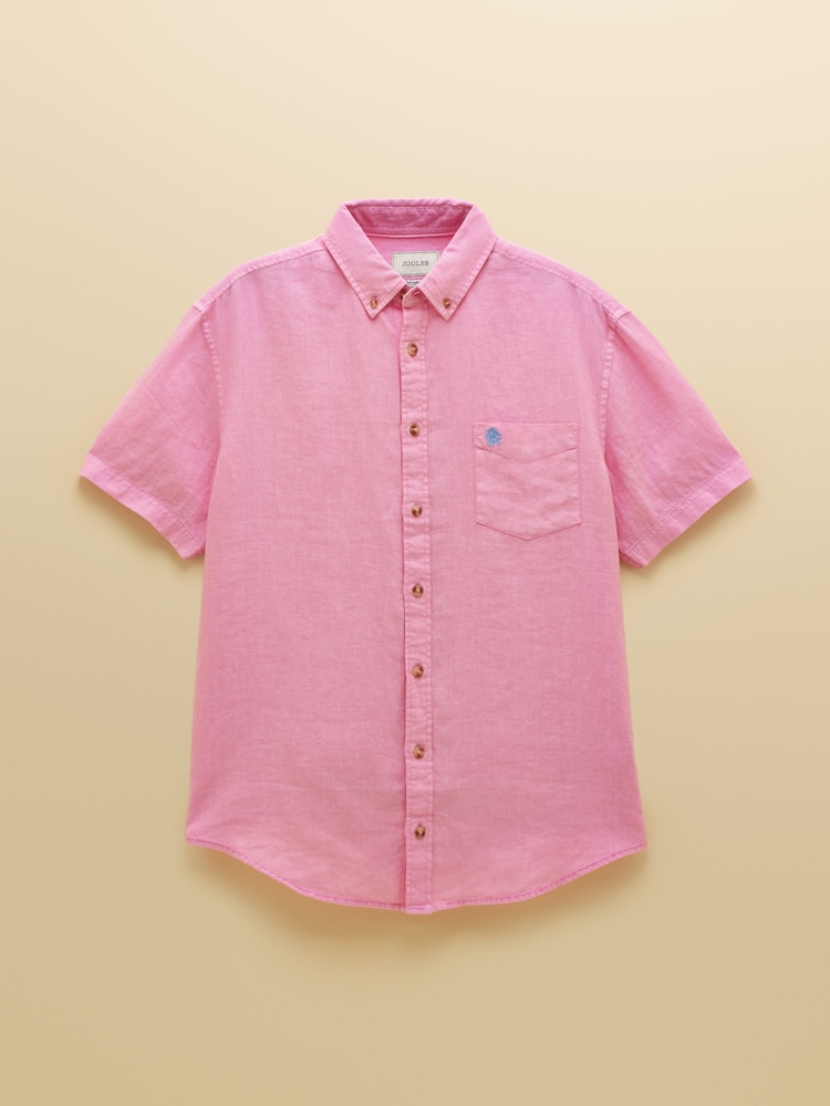 Joules Pink Pure Linen Short Sleeve Classic Fit Shirt - Image 7 of 7 Joules Pink Pure Linen Short Sleeve Classic Fit Shirt - Image 7 of 7