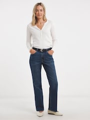 JD Williams Blue Relaxed Authentic Straight Leg Jeans - Image 1 of 4