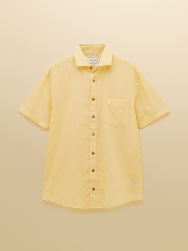 Joules Linen Blend Yellow Short Sleeve Shirt - Image 10 of 10