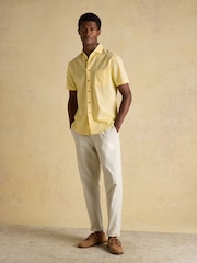 Joules Linen Blend Yellow Short Sleeve Shirt - Image 4 of 10