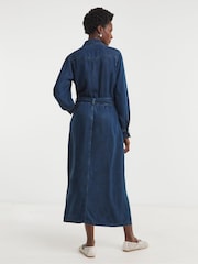 JD Williams Blue Lightweight Denim Tie Waist Midi Dress - Image 4 of 7