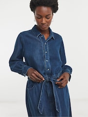 JD Williams Blue Lightweight Denim Tie Waist Midi Dress - Image 6 of 7
