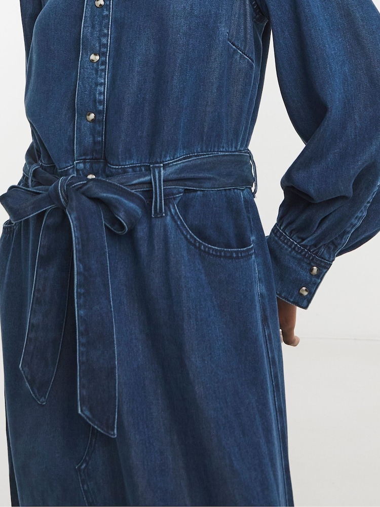 JD Williams Blue Lightweight Denim Tie Waist Midi Dress - Image 7 of 7 JD Williams Blue Lightweight Denim Tie Waist Midi Dress - Image 7 of 7