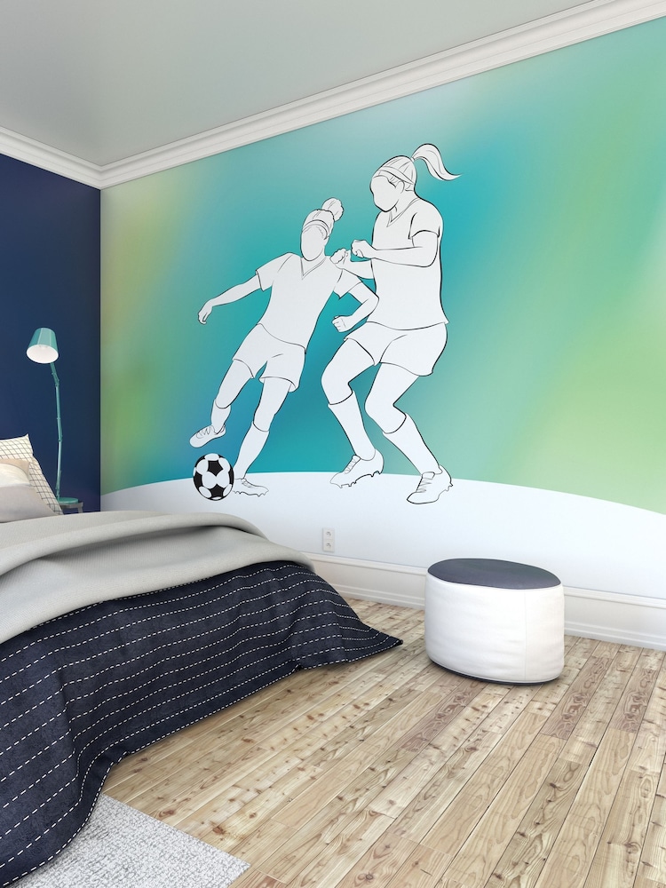 Origin Murals Green Girls Playing Football 3.5M x 2.8M Wall Mural - Image 1 of 2 Origin Murals Green Girls Playing Football 3.5M x 2.8M Wall Mural - Image 1 of 2