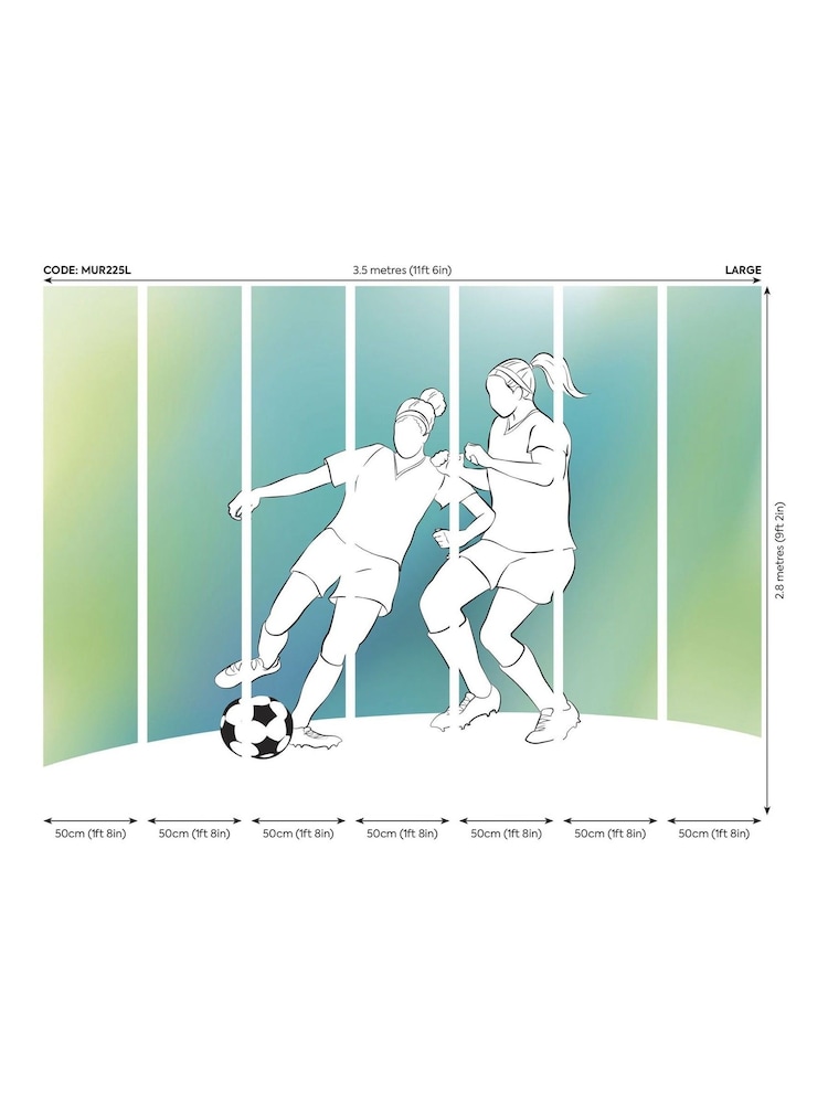 Origin Murals Green Girls Playing Football 3.5M x 2.8M Wall Mural - Image 2 of 2 Origin Murals Green Girls Playing Football 3.5M x 2.8M Wall Mural - Image 2 of 2