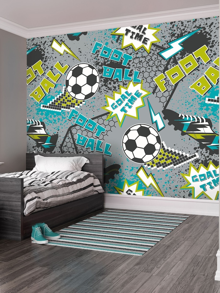 Origin Murals Grey Graphic Pixel Football 3.5M x 2.8M Wall Mural - Image 1 of 2