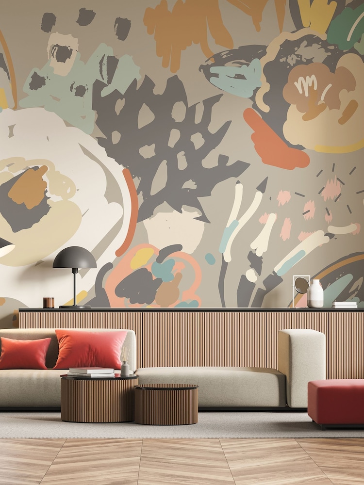 Origin Murals Grey Abstract Floral 3.5M x 2.8M Wall Mural - Image 1 of 3