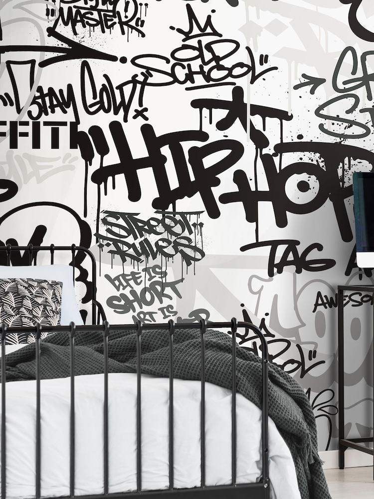 Origin Murals Black White Mono Graffiti 3.5M x 2.8M Wall Mural - Image 1 of 2 Origin Murals Black White Mono Graffiti 3.5M x 2.8M Wall Mural - Image 1 of 2