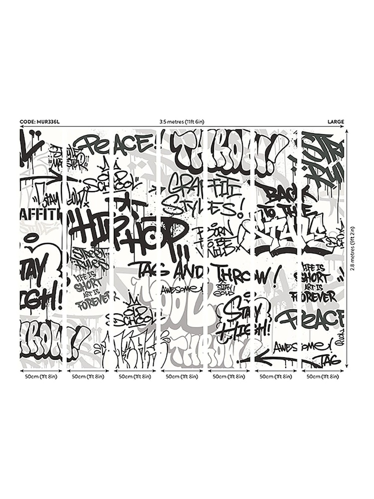Origin Murals Black White Mono Graffiti 3.5M x 2.8M Wall Mural - Image 2 of 2 Origin Murals Black White Mono Graffiti 3.5M x 2.8M Wall Mural - Image 2 of 2