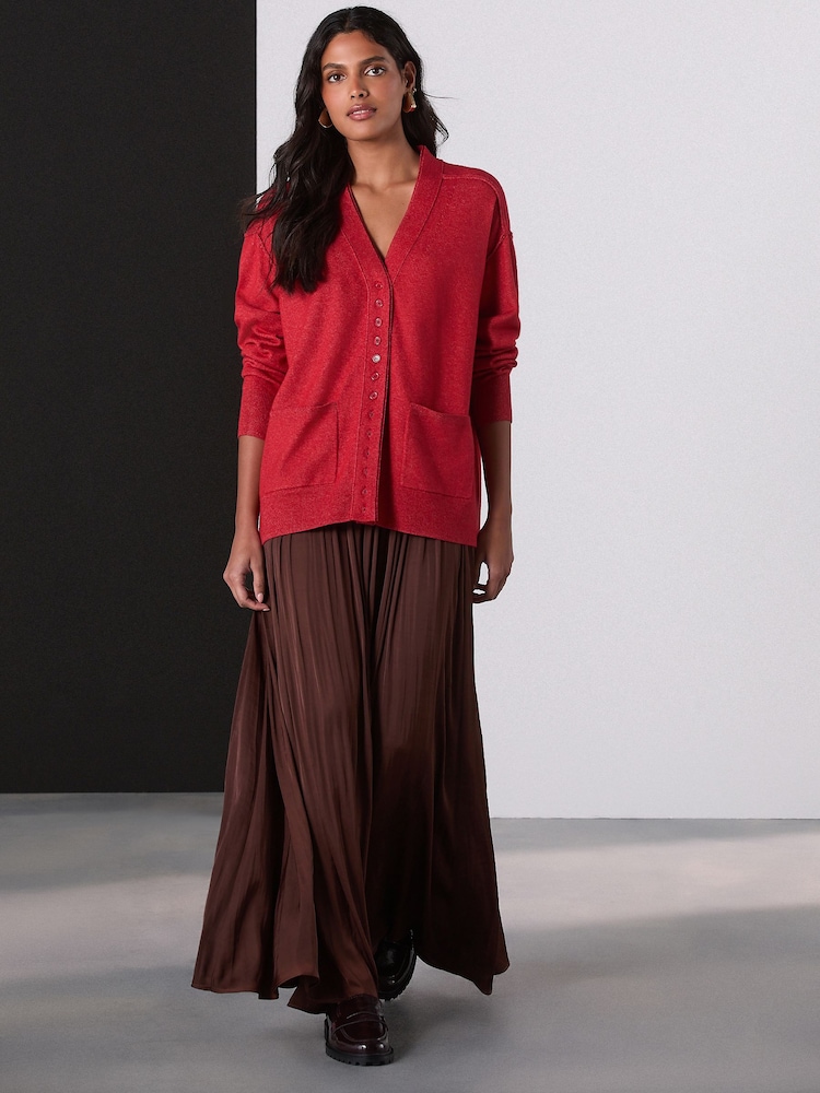 Chocolate Brown Satin Pleated Maxi Skirt - Image 1 of 8 Chocolate Brown Satin Pleated Maxi Skirt - Image 1 of 8