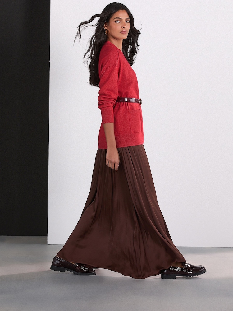 Chocolate Brown Satin Pleated Maxi Skirt - Image 2 of 8 Chocolate Brown Satin Pleated Maxi Skirt - Image 2 of 8