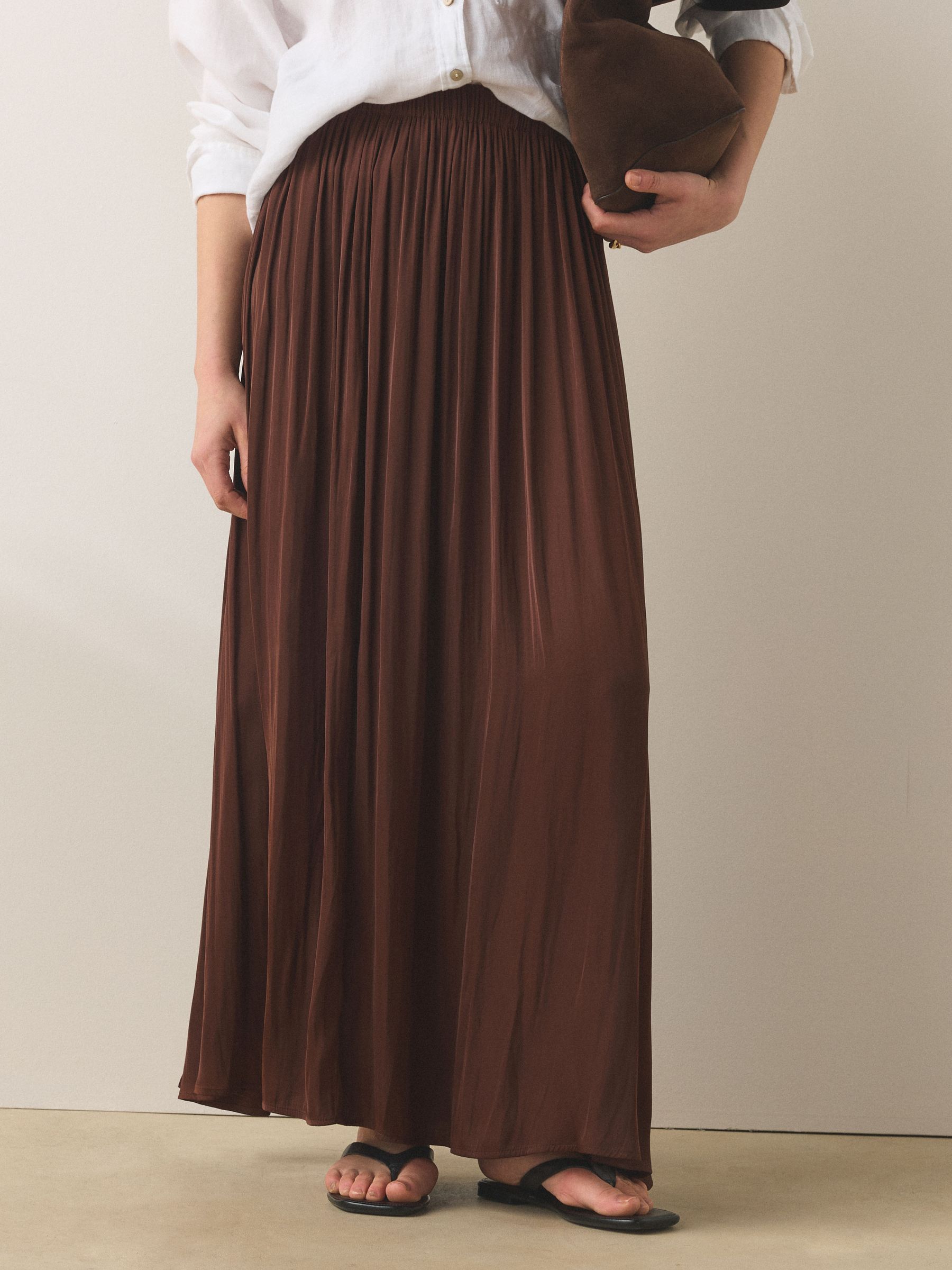 Buy Chocolate Brown Satin Pleated Maxi Skirt from Next Belgium — free download
