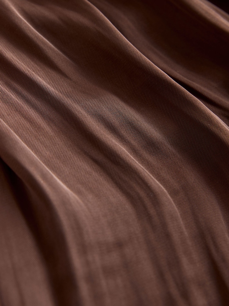 Chocolate Brown Satin Pleated Maxi Skirt - Image 7 of 7 Chocolate Brown Satin Pleated Maxi Skirt - Image 7 of 7