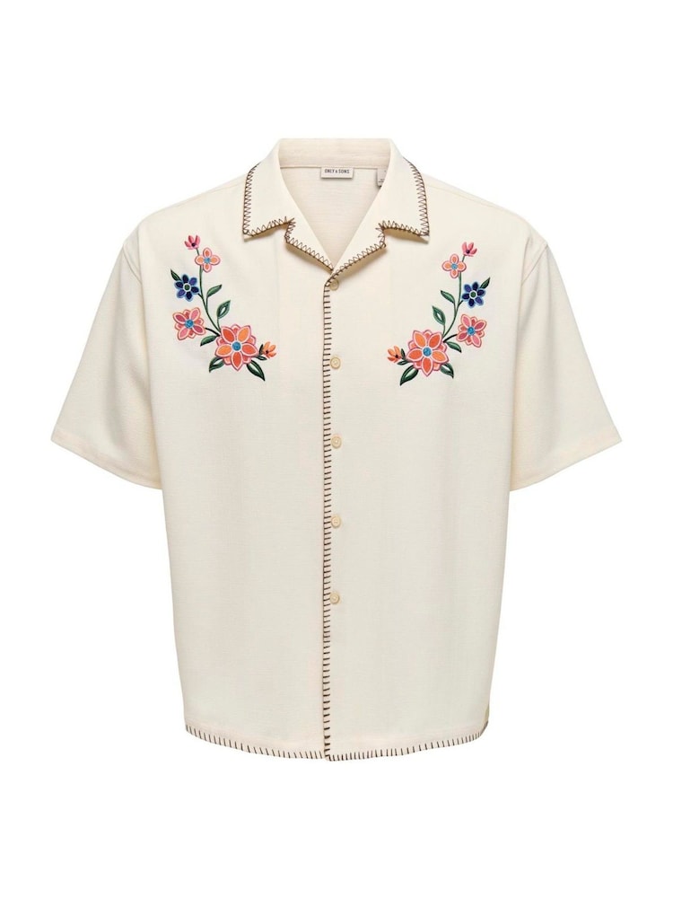 Only & Sons White Floral Print Resort Shirt - Image 1 of 2