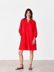 Whistles Red Broderie Cotton Mini Dress - Image 3 of 5