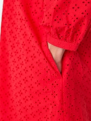 Whistles Red Broderie Cotton Mini Dress - Image 4 of 5