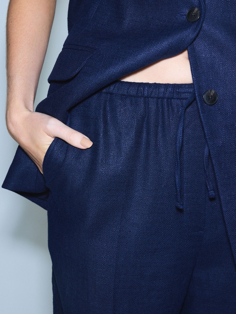 Navy Linen Rich Tie Waist Wide Leg Trousers - Image 5 of 5 Navy Linen Rich Tie Waist Wide Leg Trousers - Image 5 of 5