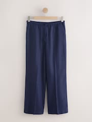 Navy Linen Rich Tie Waist Wide Leg Trousers - Image 6 of 8