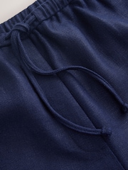 Navy Linen Rich Tie Waist Wide Leg Trousers - Image 7 of 8