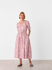 Whistles Pink Leopard Print Cotton Midi Dress - Image 1 of 5