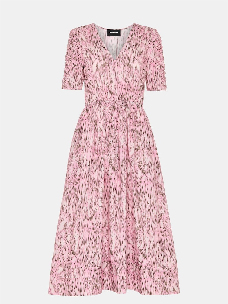 Whistles Pink Leopard Print Cotton Midi Dress - Image 5 of 5