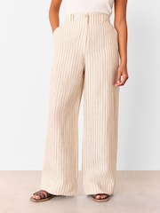 Whistles Nude Petite Linen Stripe Trousers - Image 1 of 5