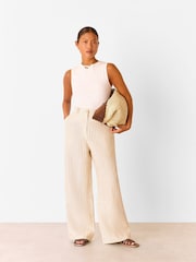 Whistles Nude Petite Linen Stripe Trousers - Image 3 of 5