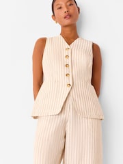 Whistles Nude Petite Linen Stripe Trousers - Image 4 of 5