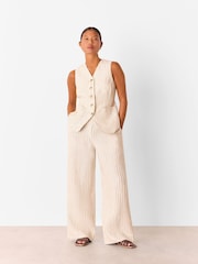 Whistles Nude Petite Linen Stripe Waistcoat - Image 1 of 4