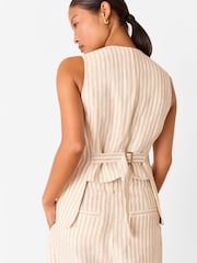 Whistles Nude Petite Linen Stripe Waistcoat - Image 2 of 4