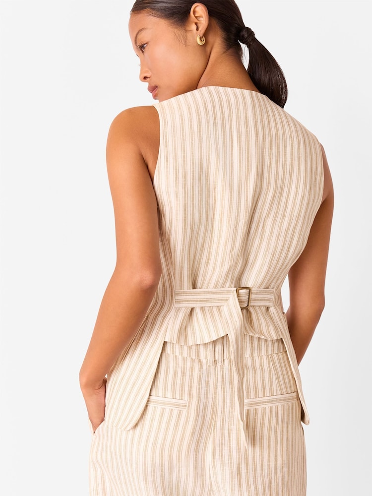 Whistles Nude Petite Linen Stripe Waistcoat - Image 2 of 4