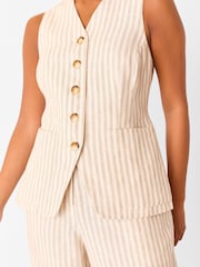 Whistles Nude Petite Linen Stripe Waistcoat - Image 3 of 4