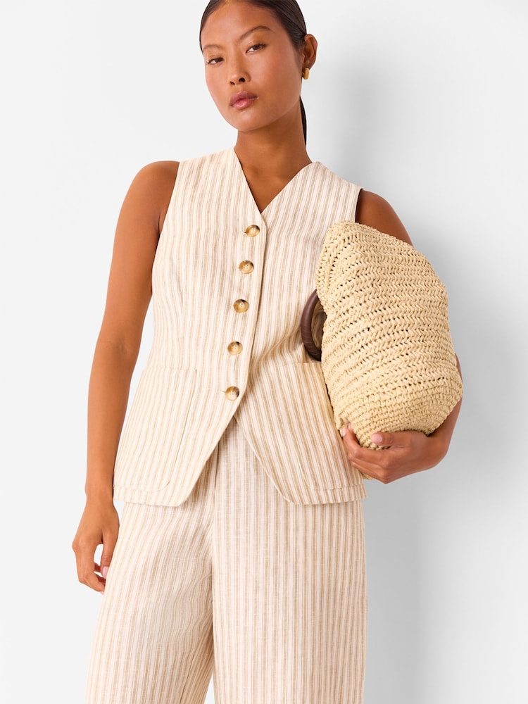 Whistles Nude Petite Linen Stripe Waistcoat - Image 4 of 4