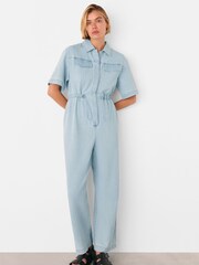Whistles Blue Short Sleeve Utility Jumpsuit - Image 1 of 5