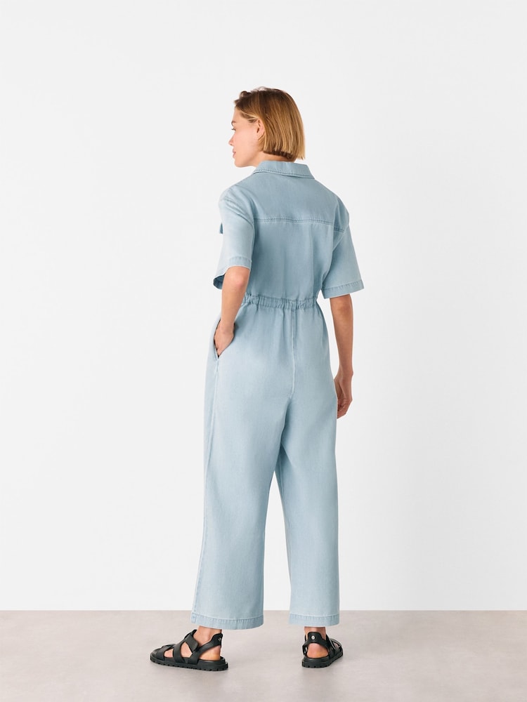 Whistles Blue Short Sleeve Utility Jumpsuit - Image 2 of 5